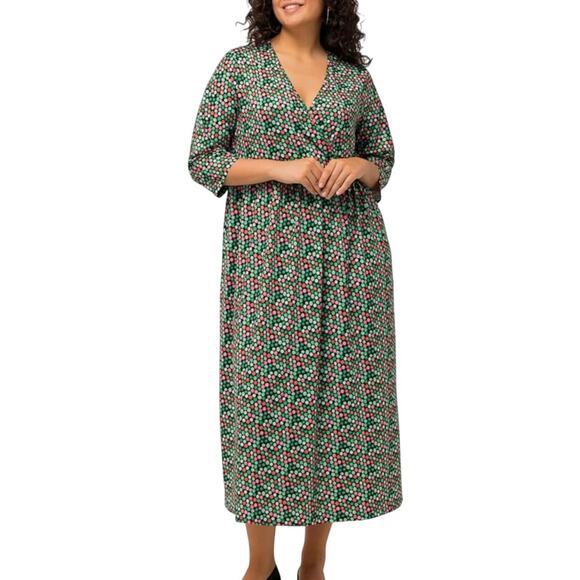 Ulla Popken Matte Jersey Faux Wrap Dress Rainbow Polka Dot Pockets Womens 20/22 - Picture 1 of 13